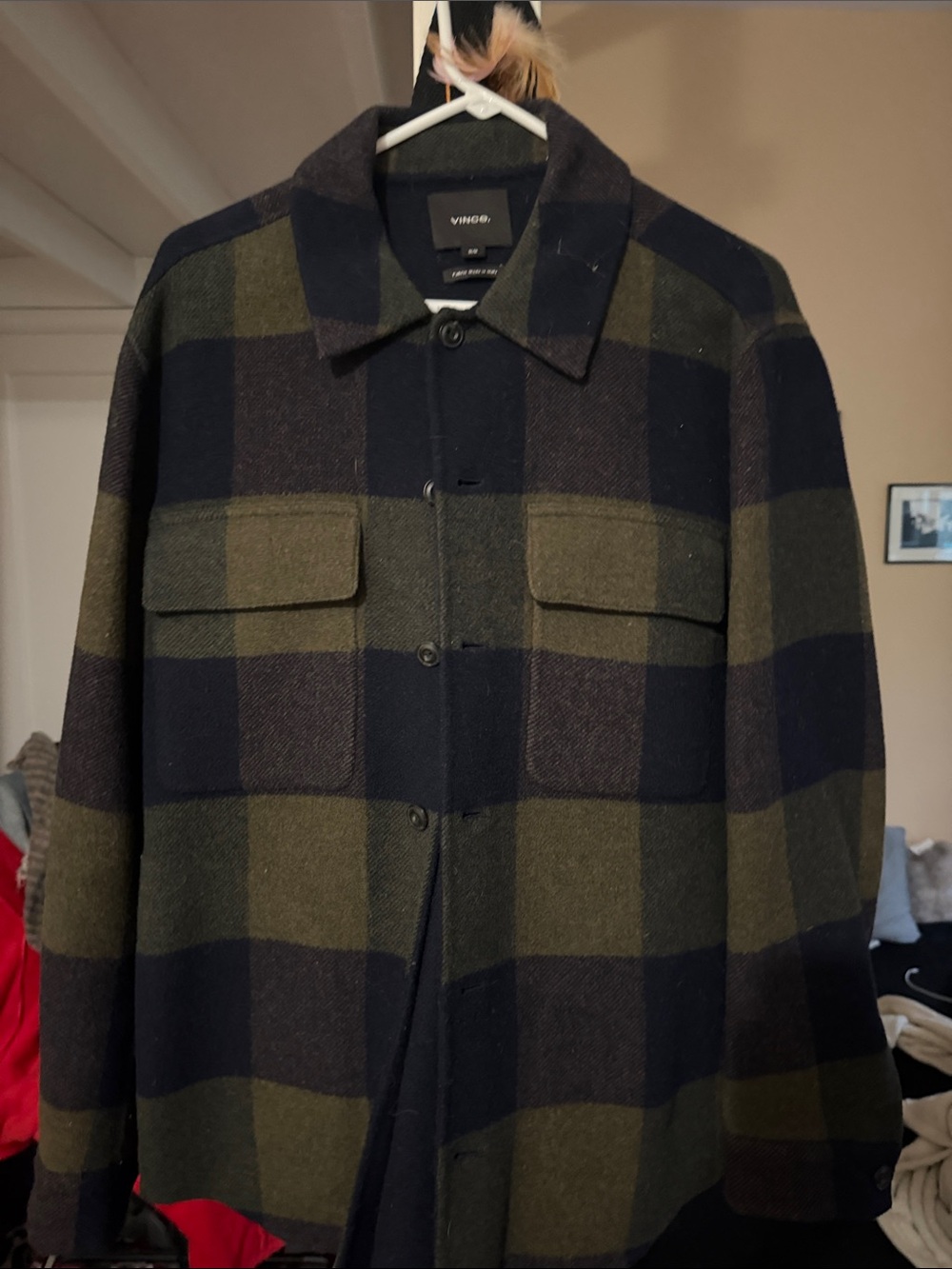 Vince Olive and Black Buffalo Plaid Wool-Blend Field Jacket